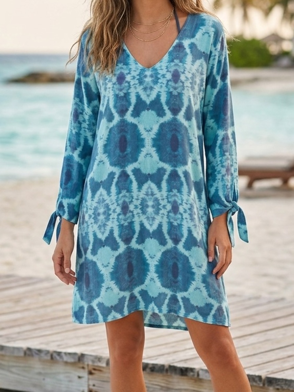 Apana v neck tie dye lightweight loose fit swimsuit bathing suit coverup